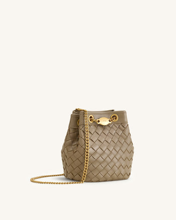 Borsa a secchiello Yara intrecciata a mano - Taupe