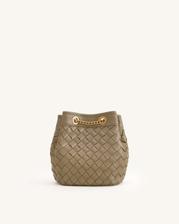Borsa a secchiello Yara intrecciata a mano - Taupe