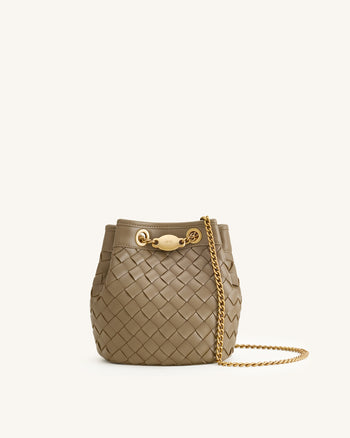 Borsa a secchiello Yara intrecciata a mano - Taupe