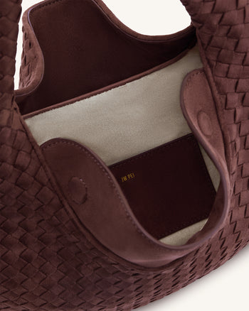 Nola Bolso de Hombro Hobo Tejido de Ante Sintético - Moka Oscuro