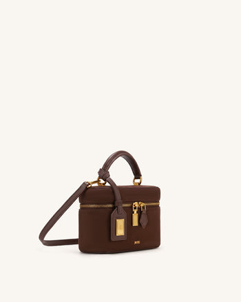 Cleo Borsa a mano a scatola in similpelle scamosciata - Marrone cioccolato
