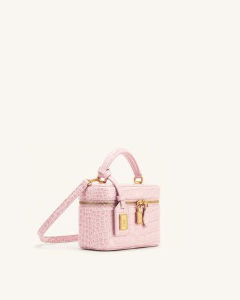 Cleo Borsa a mano a scatola - Rosa chiaro effetto coccodrillo