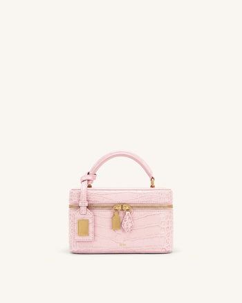 Cleo Borsa a mano a scatola - Rosa chiaro effetto coccodrillo