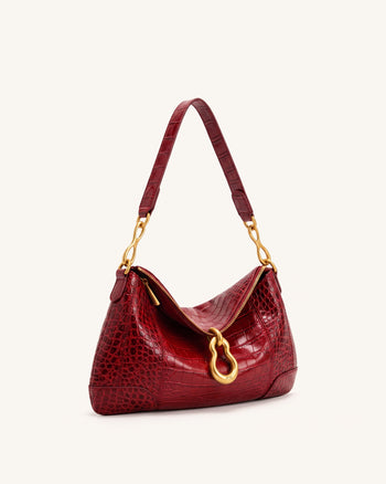 Jayla Borsa a spalla decorata con pendente in metallo - Effetto coccodrillo rosso