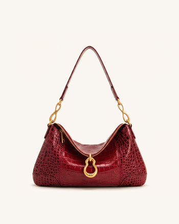 Jayla Borsa a spalla decorata con pendente in metallo - Effetto coccodrillo rosso