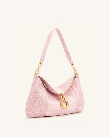 Jayla Borsa a spalla decorata con pendente in metallo - Effetto coccodrillo rosa