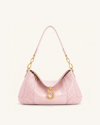 Jayla Borsa a spalla decorata con pendente in metallo - Effetto coccodrillo rosa