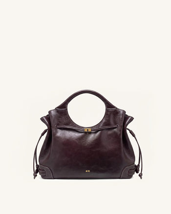 Virelle Borsa tote con coulisse in pelle vegana cerata - Bordeaux