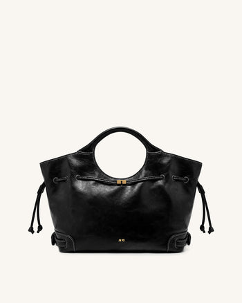 Virelle Borsa tote con coulisse in pelle vegana cerata - Nero