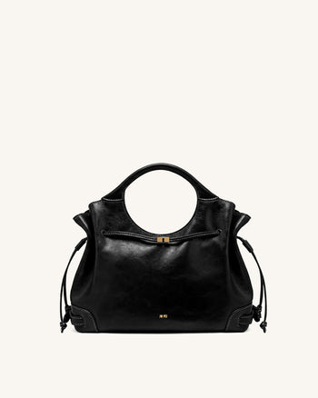 Virelle Borsa tote con coulisse in pelle vegana cerata - Nero
