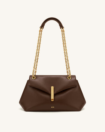 Valerie Borsa a spalla con catena e patta - Marrone scuro