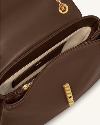 Valerie Borsa a spalla con catena e patta - Marrone scuro