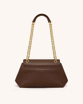 Valerie Borsa a spalla con catena e patta - Marrone scuro