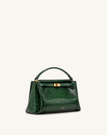 Carmen Borsa con Manico Superiore - Effetto Coccodrillo Verde Foresta