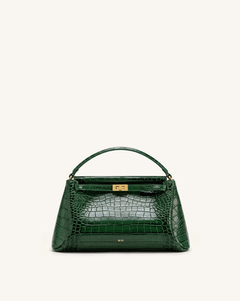 Carmen Borsa con Manico Superiore - Effetto Coccodrillo Verde Foresta