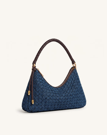 Lorena Borsa a spalla in denim intrecciato - Blu scuro