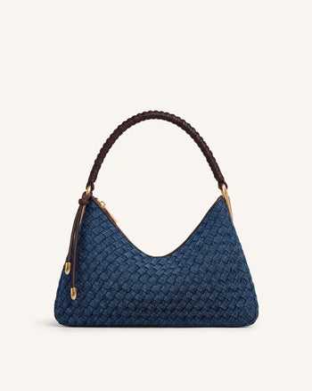 Lorena Borsa a spalla in denim intrecciato - Blu scuro