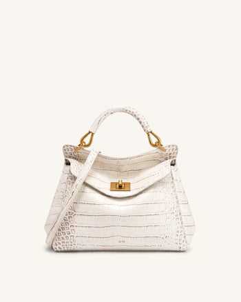 Lucia Borsa a mano classica - Bianco sporco effetto coccodrillo