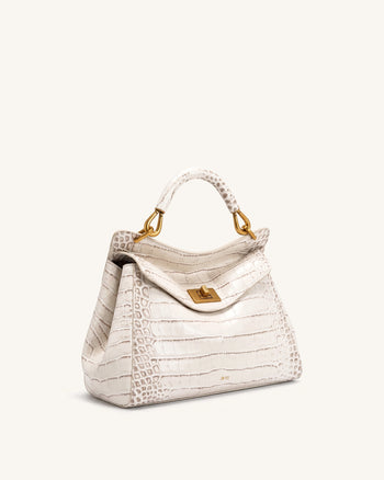 Lucia Borsa a mano classica - Bianco sporco effetto coccodrillo