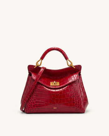 Lucia Borsa Classica con Manico Superiore - Effetto Coccodrillo Borgogna