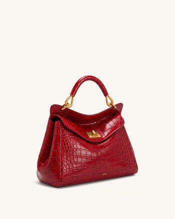 Lucia Borsa Classica con Manico Superiore - Effetto Coccodrillo Borgogna