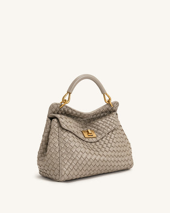 Lucia Borsa Classica Intrecciata con Manico Superiore - Grigio Fango