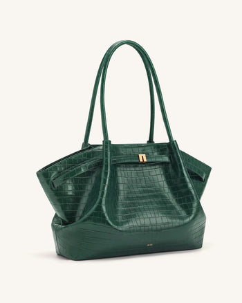 Hana Borsa tote grande effetto coccodrillo - Verde
