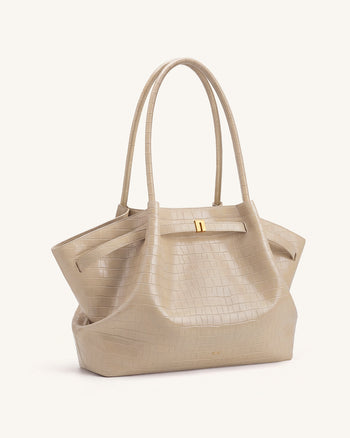 Hana Borsa tote grande effetto coccodrillo - Grigio elefante