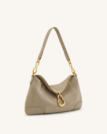 Jayla Borsa a spalla in finto camoscio decorata con pendente in metallo - Grigio