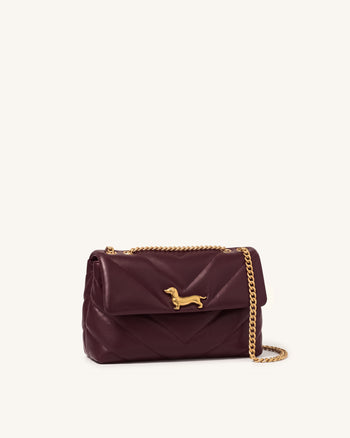 Riley Borsa a spalla con patta trapuntata Dachshund - Borgogna intenso