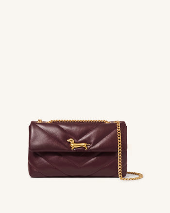 Riley Borsa a spalla con patta trapuntata Dachshund - Borgogna intenso