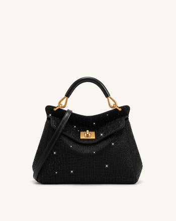 Lucia Borsa a mano classica con cristalli artificiali - Nero
