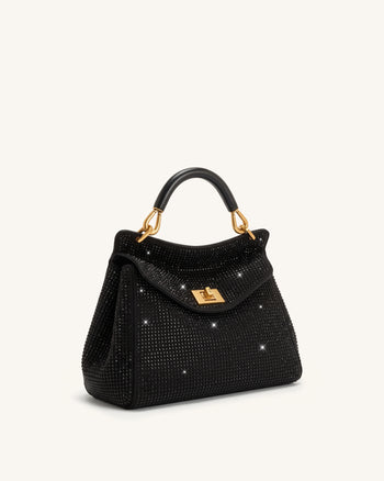 Lucia Borsa a mano classica con cristalli artificiali - Nero