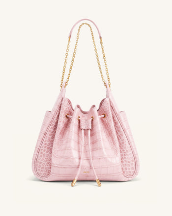Rowan Sac seau à cordon de serrage froncé avec chaîne - Crocodile rose