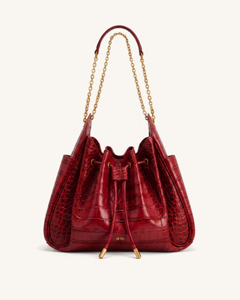 Rowan Sac seau à cordon de serrage froncé avec chaîne - Crocodile rouge foncé