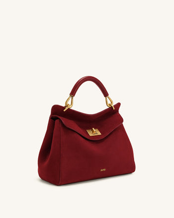 Lucia Borsa Classica con Manico Superiore in Ecopelle Scamosciata - Borgogna Intenso