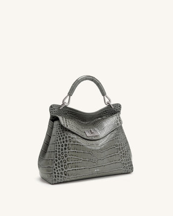 Lucia Borsa Classica con Manico Superiore - Effetto Coccodrillo Grigio
