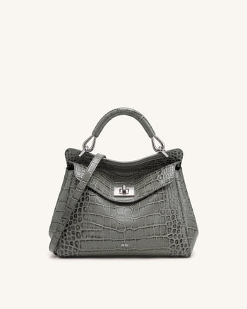 Lucia Borsa Classica con Manico Superiore - Effetto Coccodrillo Grigio