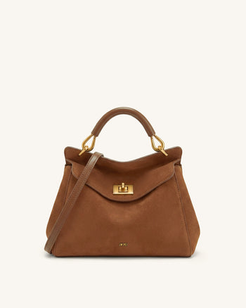 Lucia Borsa Classica con Manico Superiore in Ecopelle Scamosciata - Marrone Rossiccio Scuro