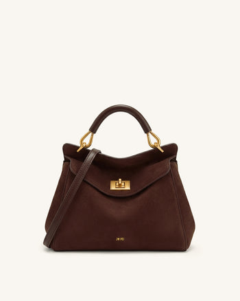 Lucia Borsa Classica con Manico Superiore in Ecopelle Scamosciata - Marrone Scuro