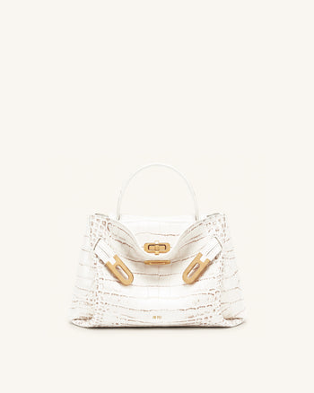 Rhea Petit sac d'épaule à double boucle - Crocodile blanc