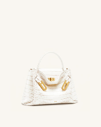 Rhea Petit sac d'épaule à double boucle - Crocodile blanc