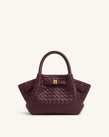 Hana Mini borsa tote intrecciata - Borgogna scuro