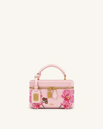 Cleo Borsa squadrata con manico superiore ricamata - Rosa Sakura