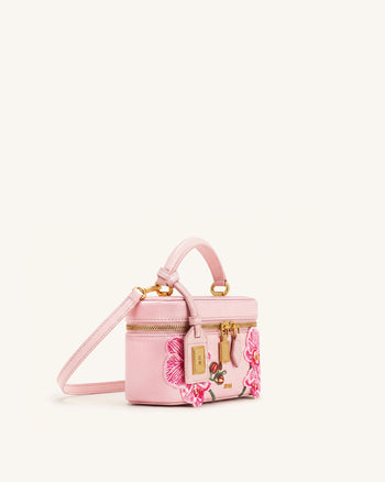 Cleo Borsa squadrata con manico superiore ricamata - Rosa Sakura
