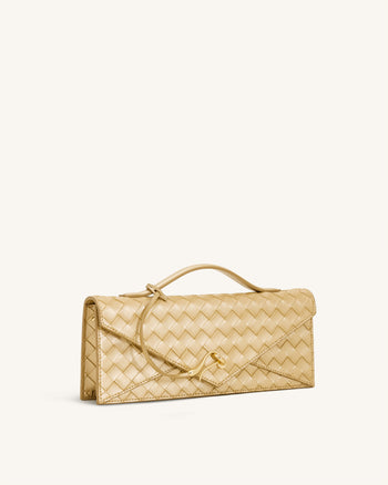 Celeste Borsa a mano a busta con texture intrecciata - Oro Champagne