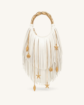 Chloe Borsa a mano con frange e manico in metallo - Bianco sporco