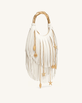 Chloe Borsa a mano con frange e manico in metallo - Bianco sporco