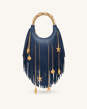Chloe Borsa a mano con frange e manico in metallo - Blu navy