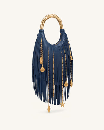 Chloe Borsa a mano con frange e manico in metallo - Blu navy